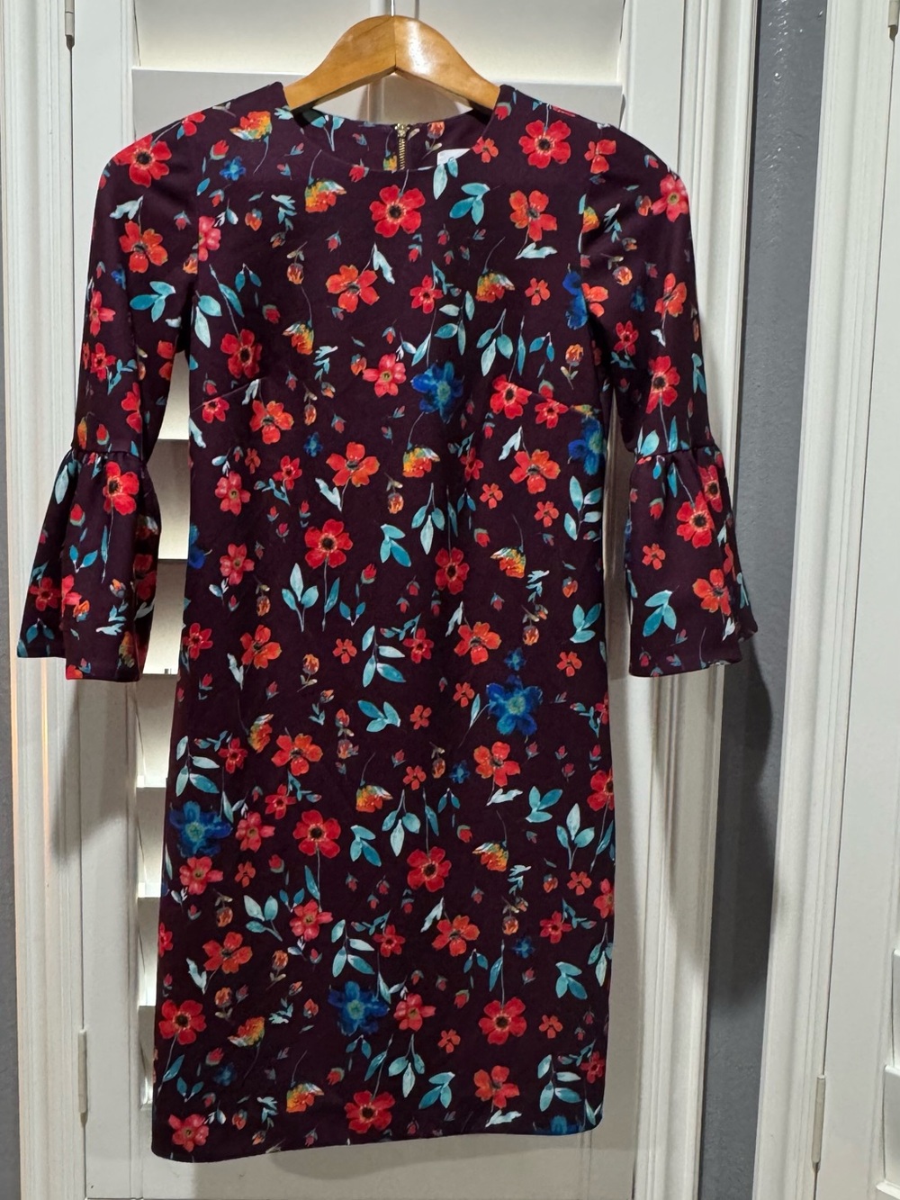 Calvin Klein Plum Floral Slip Dress with Teal & Orange Blooms